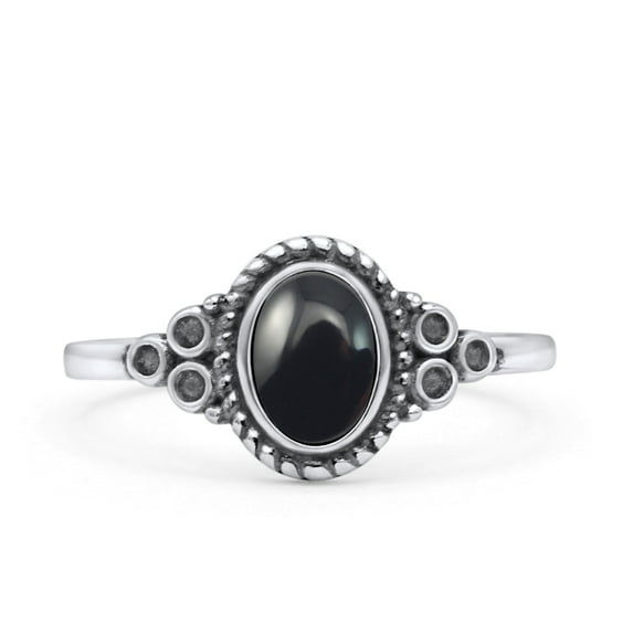 Oval Vintage Fashion Ring Simulated Black Onyx Oxidized 925 Sterling Silver Size 7