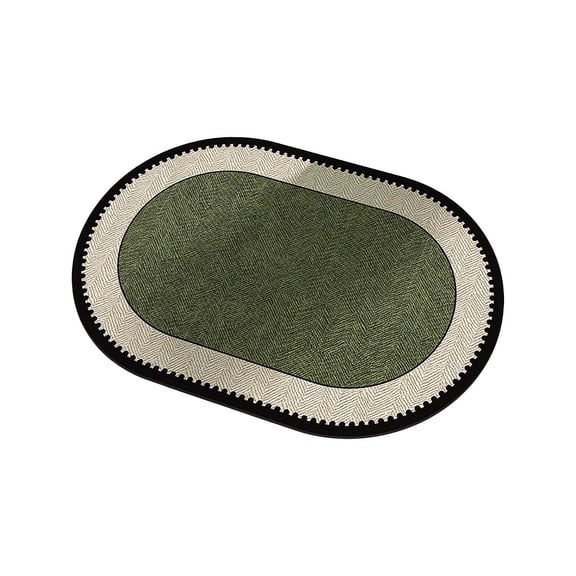 Oval Vintage Green Bath Mat Non Slip, Absorbent Bathroom Rug Herringbone Woven, Decorative Shower Mat for Bathroom Home Decor