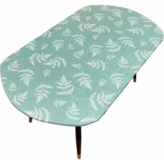 Oval Vinyl Fitted Tablecloth with Flannel Backing Elastic Table Cloth Waterproof Oil-Proof Plastic Table Cover Best for Up to 48" x 68"