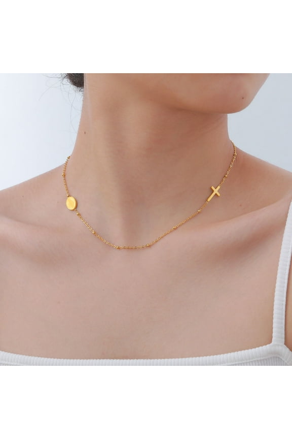 Oval Virgin Mary Cross Pendant Necklace for Women, Stainless Steel Non Tarnish Hypoallergenic Jewelry Gift for Girlfriend, Wife, Mother