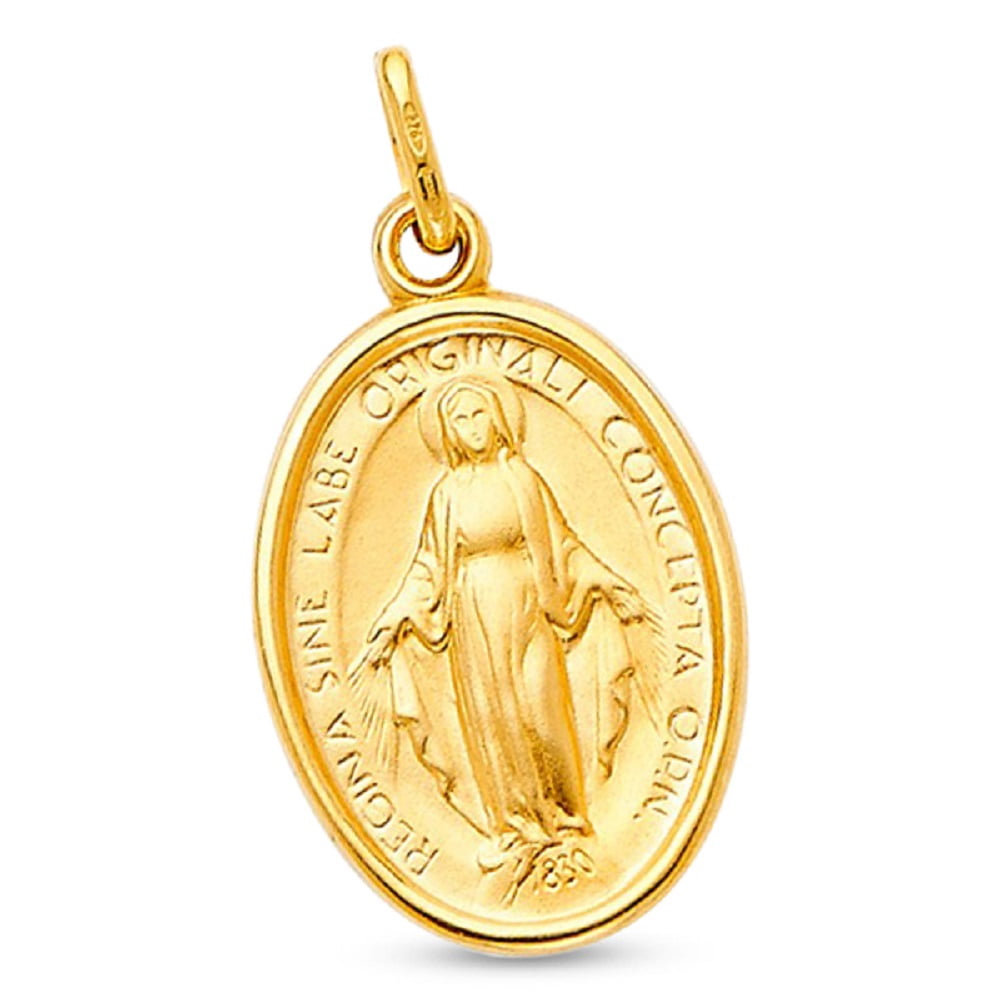 Oval Virgin Mary Medal Pendant Solid 14k Yellow Gold Lady Guadalupe ...