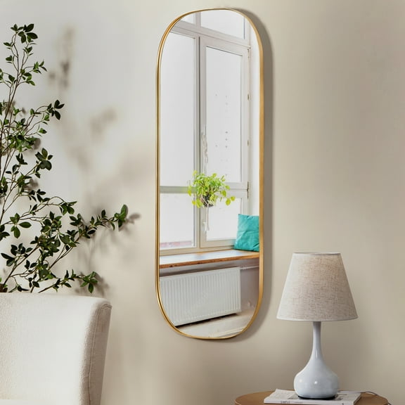 SHYFOY 47"x18" Gold Oval Wall Mirror, Full Length Decorative Metal Frame Mirror for Bathroom, Bedroom, or Entryway