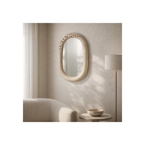 Oval Wall Mirror with Textured Frame for Bedroom Decor - Vanity Mirror for Dorm, Bathroom, and Office Display - Home Decor Accent for Hallway, Entryway, and Living Room - 20", Brown