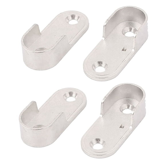 Oval Wardrobe Hanging Rail Rod End Bracket Support Silver Tone 2 Pair,2 Pair Wardrobe Rail Support,Silver