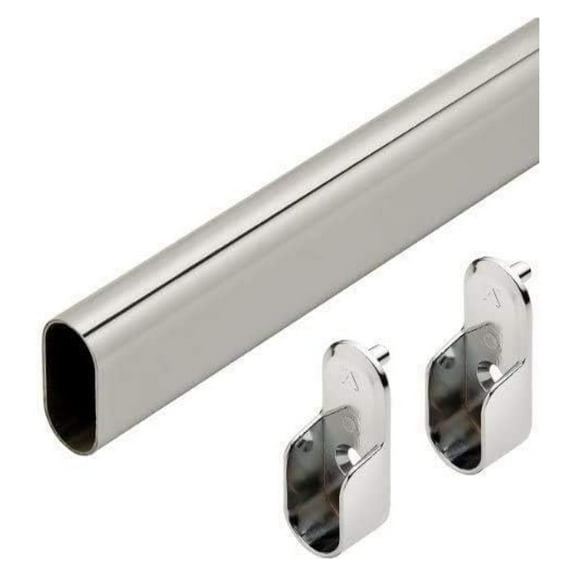 Oval Wardrobe Tube Polished Chrome Closet Rod W/End Supports, Welded Steel, 1.0mm Thick Chrome-Plated (5, 36")