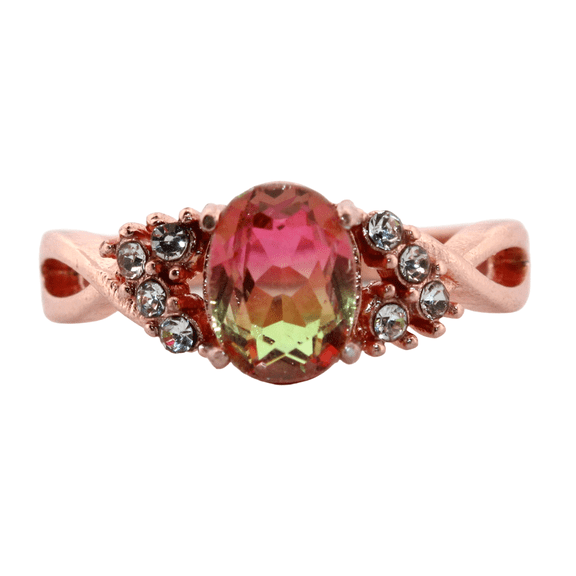 Oval Watermelon Tourmaline & Topaz Rose Gold Ring, Size 8 112
