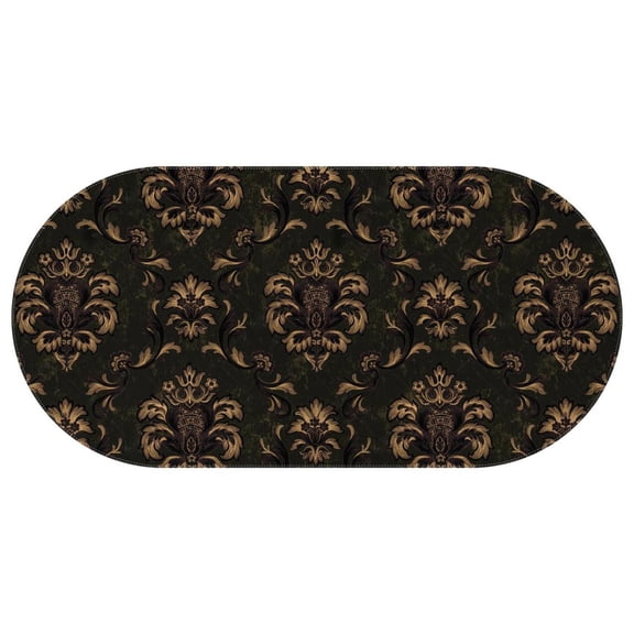 Oval Waterproof Tablecloth Black Gold Baroque Reusable Indoor/Outdoor Durable Table Cover 60 Inch X 120 Inch