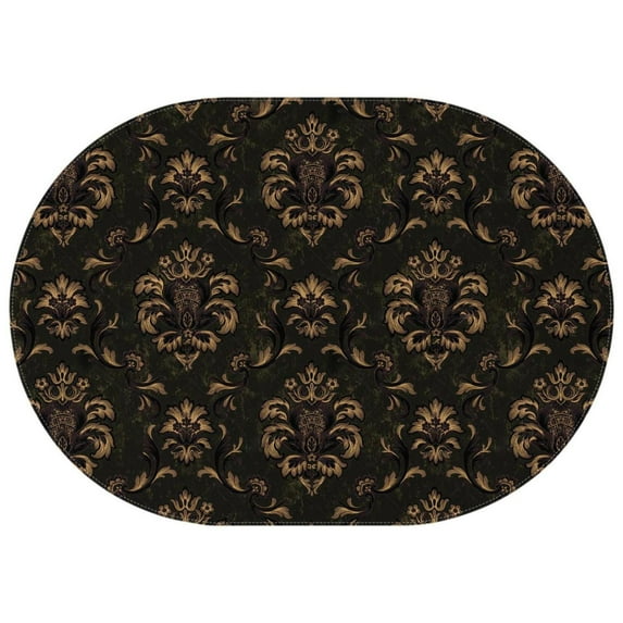 Oval Waterproof Tablecloth Black Gold Baroque Reusable Indoor/Outdoor Durable Table Cover 60 Inch X 84 Inch