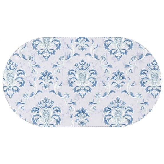 Oval Waterproof Tablecloth Blue Grey Baroque Reusable Indoor/Outdoor Durable Table Cover 60 Inch X 102 Inch