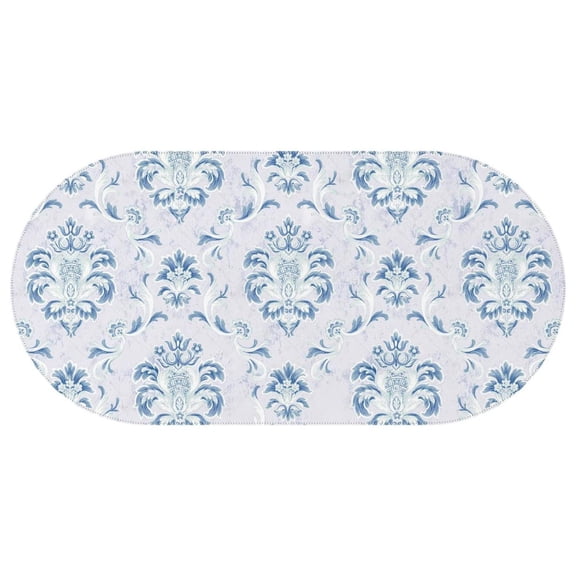 Oval Waterproof Tablecloth Blue Grey Baroque Reusable Indoor/Outdoor Durable Table Cover 60 Inch X 120 Inch