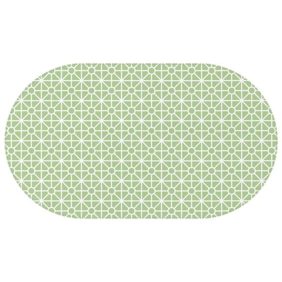 Oval Waterproof Tablecloth Green Geometry Reusable Indoor/Outdoor Durable Table Cover 60 Inch X 102 Inch
