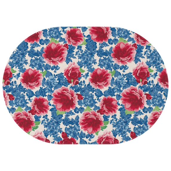 Oval Waterproof Tablecloth Pioneer Pink Blue Rose Reusable Indoor/Outdoor Durable Table Cover 60 Inch X 84 Inch
