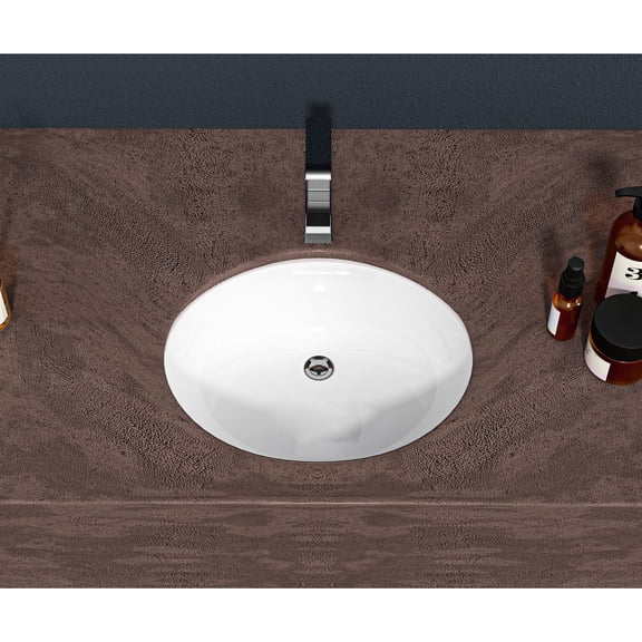 Oval White Ceramic Undermount Bathroom Sink, 16"x8" | Widely Used in Different Buildings | Premium Ceramic with Smooth Finish | Undermount Style Saves Counter Space
