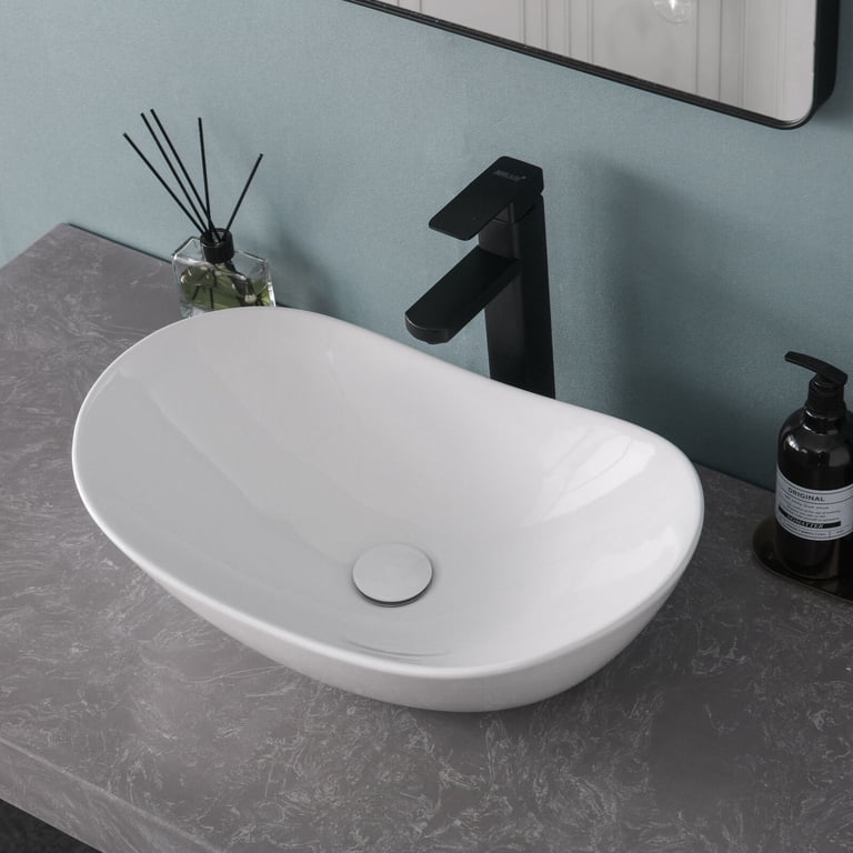 Fulorni 16x13 Inch Oval White Ceramic Bathroom Vessel Sink – Above Counter Vanity Basin Bowl