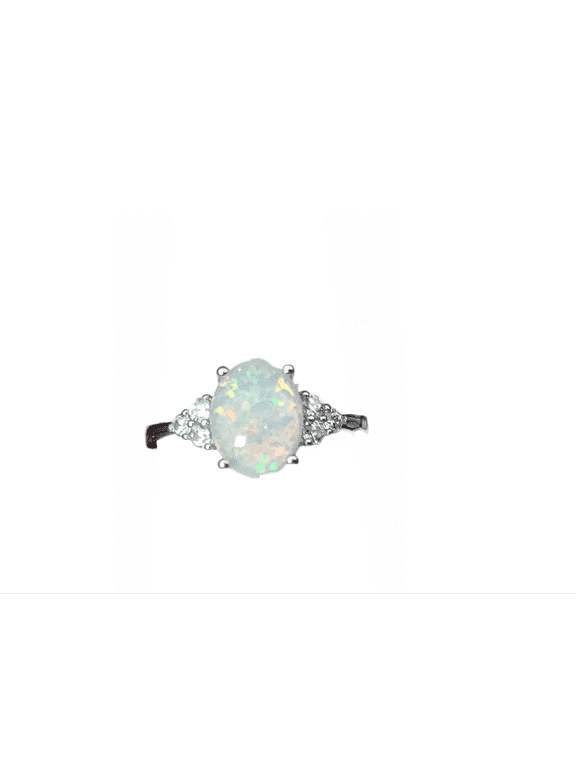 Oval White Opal & Topaz Sterling Silver Adjustable Ring OWOTSSAR