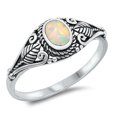 thumbnail image 1 of Oval White Simulated Opal Center Swirl Leaves Ring Sterling Silver Size 6, 1 of 3