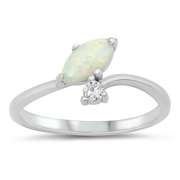 Oval White Simulated Opal Cubic Zirconia Overlap Design Ring Sterling Silver Size 5