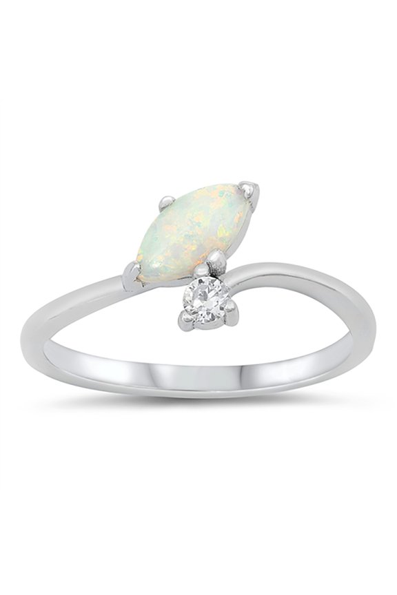 Oval White Simulated Opal Cubic Zirconia Overlap Design Ring Sterling Silver Size 5