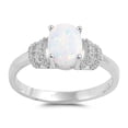 thumbnail image 1 of Oval White Simulated Opal Style Cubic Zirconia Ring Sterling Silver 925, 1 of 3