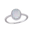 thumbnail image 1 of Oval White Synthetic Opal Clear CZ Simple Ring Sterling Silver Size 8, 1 of 4