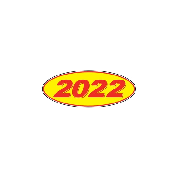 Oval Windshield Year Stickers - Red/Yellow - "2022" - Pack of 12