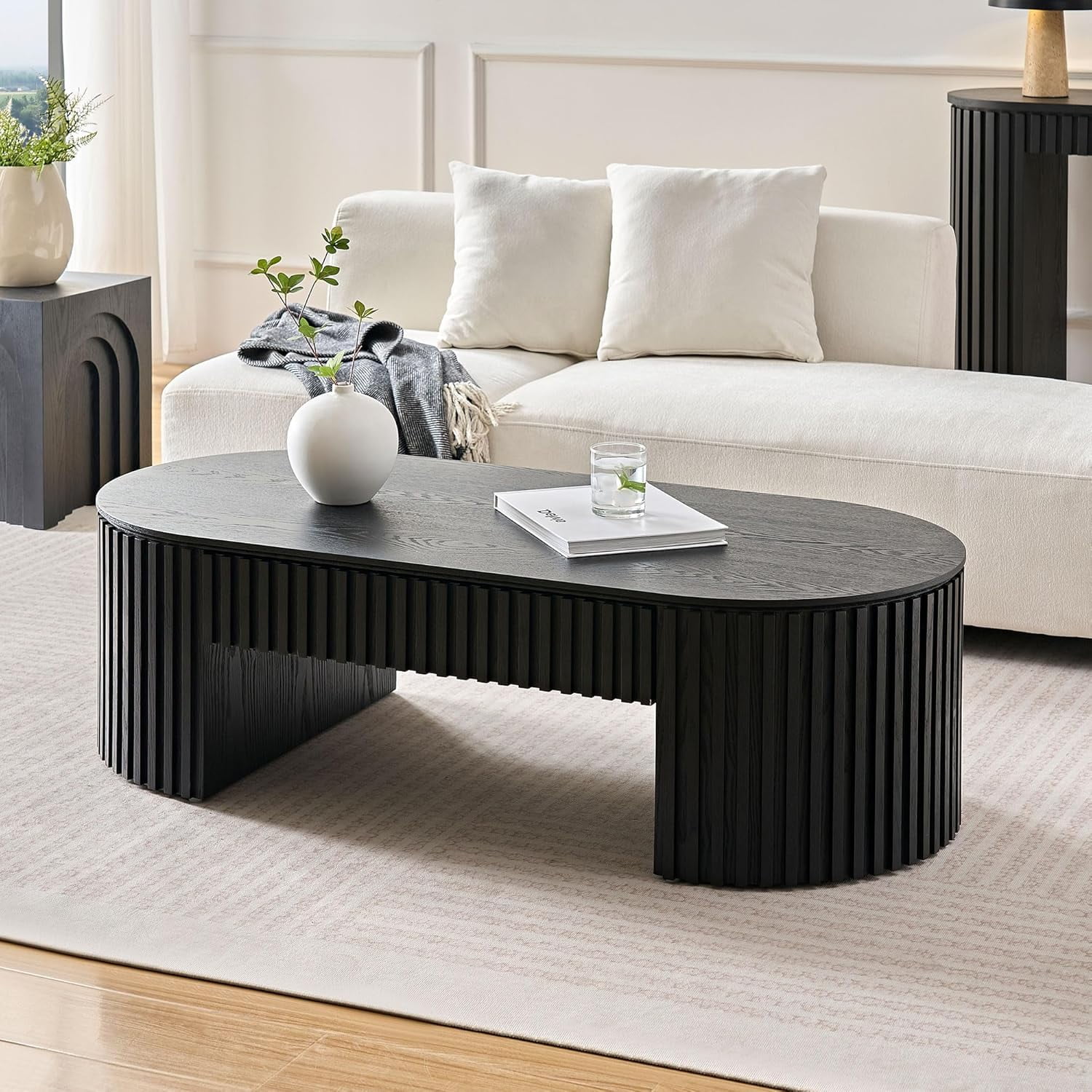 Oval Wood Coffee Table, 51.18" Modern Coffee Table for Living Room