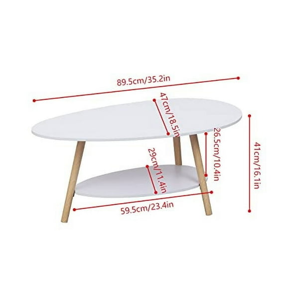 Oval Wood Coffee Table Modern Style Double Layer with Open Storage for Storage and Display 2 Tier Goose Egg Pattern Sofa Table Cocktail Table for Living Room Home Office