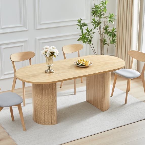 Weselon 70.8" Oval Wood Dining Table for 4-6, Modern Farmhouse Kitchen Table for Dining Room with Semi-Circular Legs, Natural