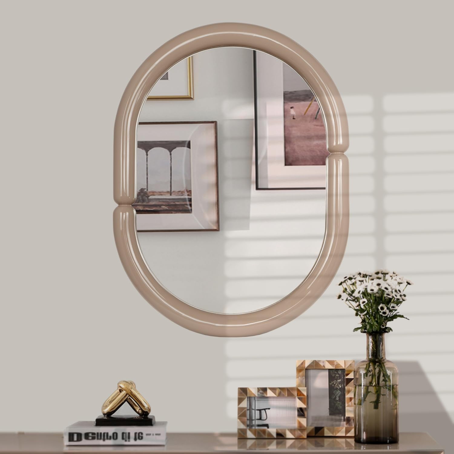 Oval Wood Framed Wall Mirror Creative Bathroom Wall Mounted Mirror