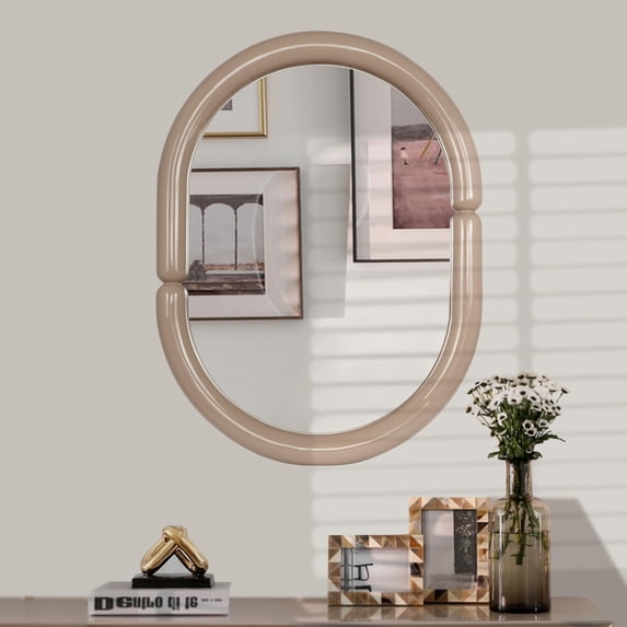 Oval Wood Framed Wall Mirror Creative Bathroom Wall Mounted Mirror Decor Bagel Shaped Mirror for Bathroon Bedroom