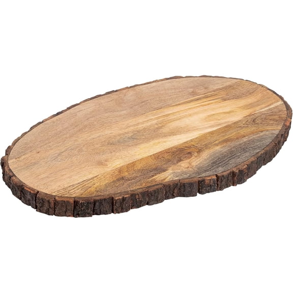 Oval Wooden Board with Tree Bark Rim | Mango Live Chopping, Prep, Serve Board | Charcuterie Platter - 17" x 10"