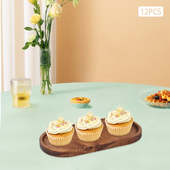 Oval Wooden Serving Tray, 12-Pcs Set of Natural Wood Grain with Oil Coating, Slightly Raised Edges, Ideal for Restaurants and Buffets