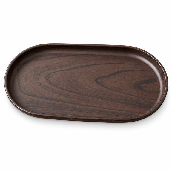 Oval Wooden Tray, 23.7 x 13 cm Decorative Walnut Wood Tray with Raised Edge, Small Organizer Tray for Coffee Table, Vanity, Bedroom and Home Decor