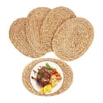 thumbnail image 1 of Oval Woven Placemats, Natural Water Hyacinth Placemats , Straw Braided Rattan Placemats, 12X16 Inches 4Pack,4 x Placemats,Brown, 1 of 7