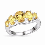 Shop LC 5 Stone Yellow Citrine Ring for Women, 925 Sterling Silver Size 9