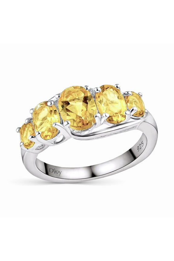 Birthstone Rings for Women - 5 Stone Yellow Citrine Ring in 925 Sterling Silver Size 7 Gemstone Promise Jewelry Birthday Christmas Gifts for Her