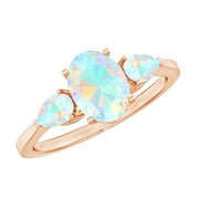 Rosec Jewels Oval and Pear Cut Ethiopian Opal Ring, Three Stone Ring - AAA Quality, 10K Rose Gold, US 10.00