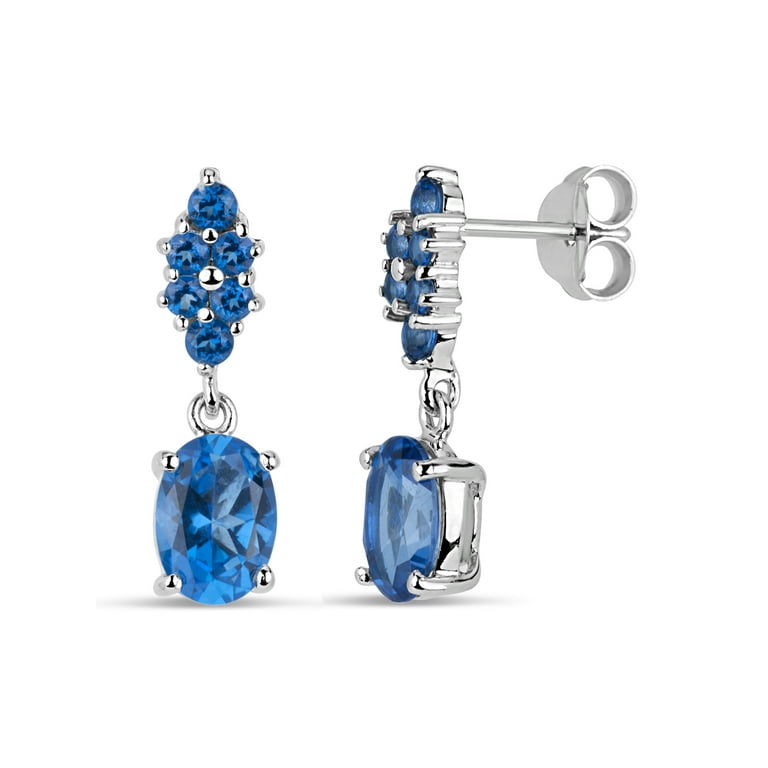 Blue Topaz Round and Oval Drop Sterling Silver Earrings Blue Topaz Round and Oval Drop Sterling Silver Earrings