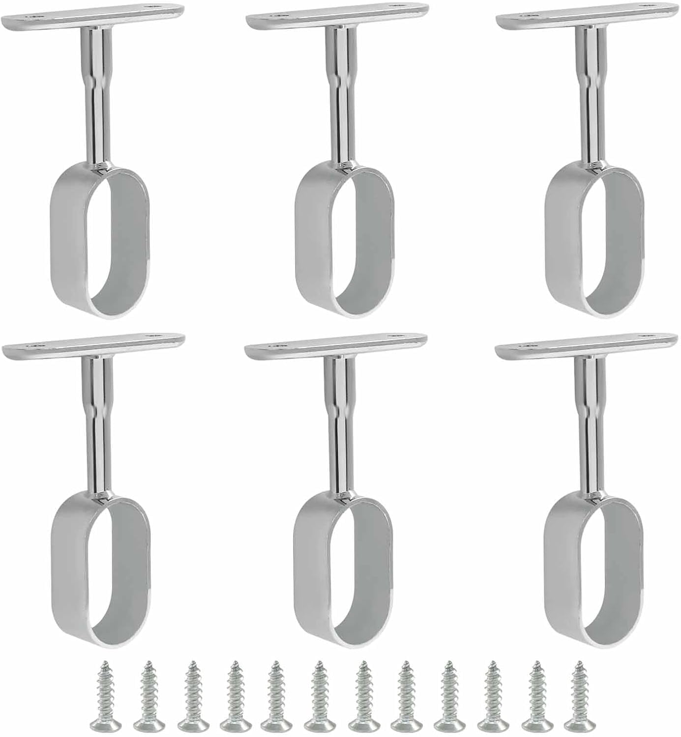 Oval closet rod bracket zinc alloy central mounting bracket, with mounting screws electroplated surface closet flange bracket closet rod bracket silver (thickened)