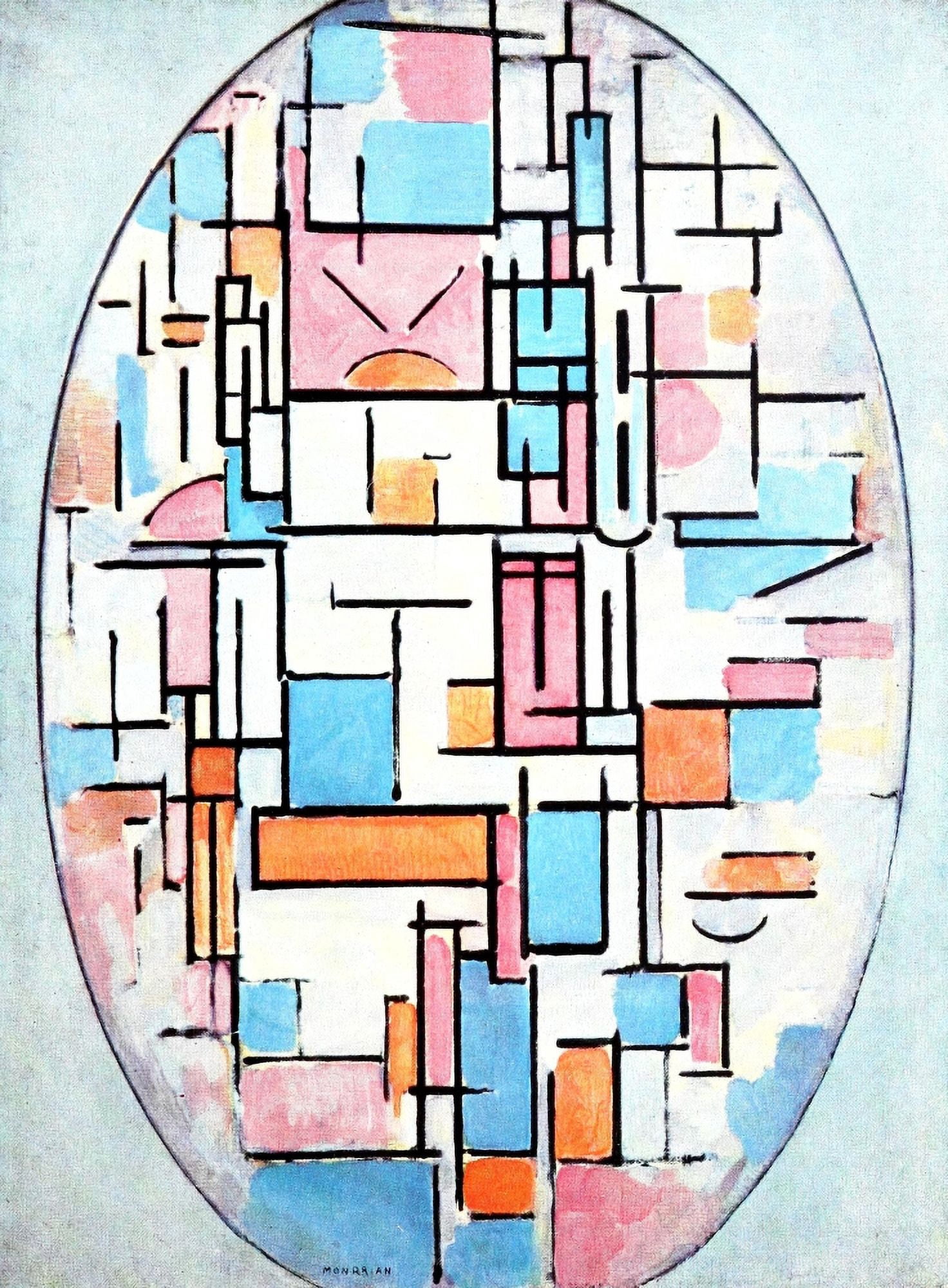 Oval composition with bright colours 1913 Canvas Art - Piet Mondrian (24 x 36)