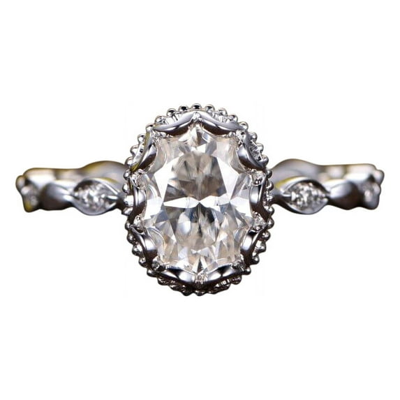Oval cut 1.25 Ct Halo Moissanite and Diamond Engagement Ring in 10k White Gold