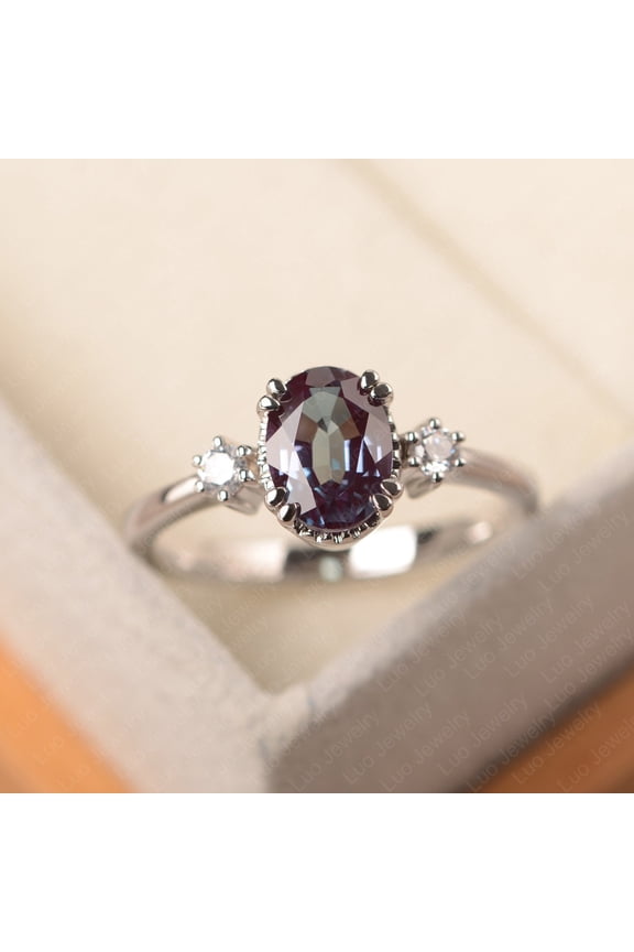 Oval cut alexandrite ring, June birthstone, sterling silver, color changing gemstone,promise ring