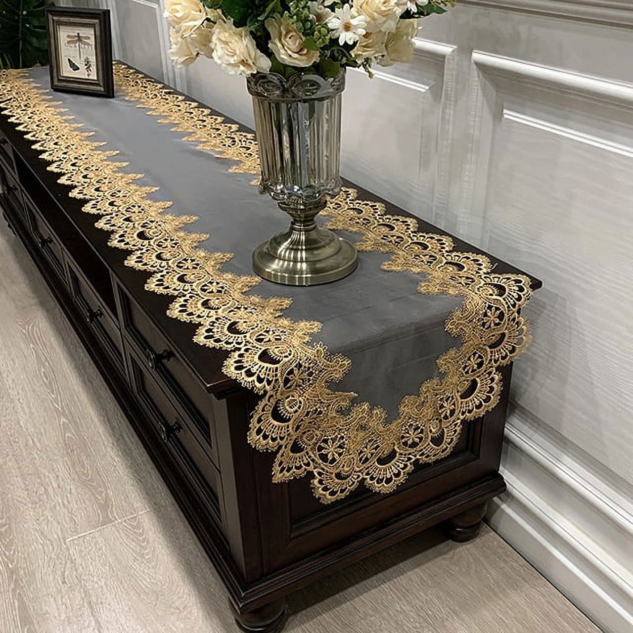 Oval lace Table Runner Table Runners with Macrame Embroidery for Bridal ...
