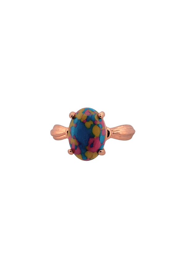 Oval multicolored Agate Rose Gold Ring, size 11 361