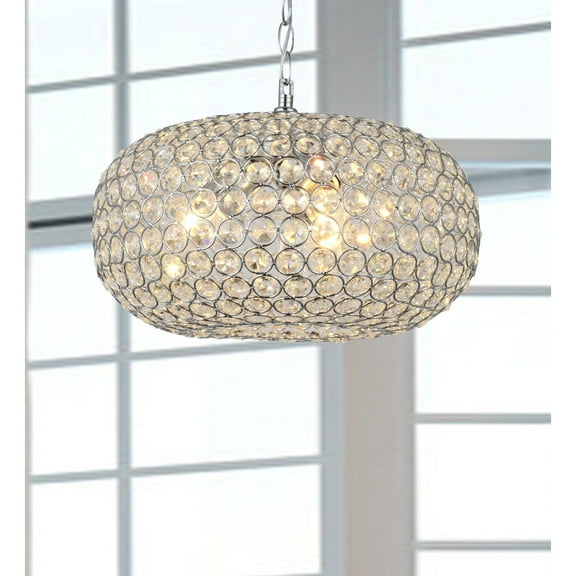 Oval-shaped Crystal and Chrome 3-light Chandelier