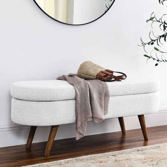 Oval storage bench with rubber wood legs for home use offers storage and can be used as footstool or seat
