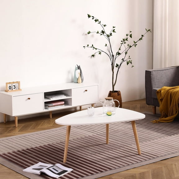 Oval table, white + oak color | Complementary to contemporary decor | Enhances living room aesthetic