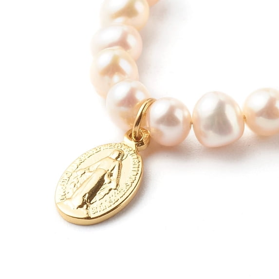 Oval with & Natural Pearl Beads Pendant Necklaces with Brass Cable Chain Golden 15.94 inch(40.5cm)