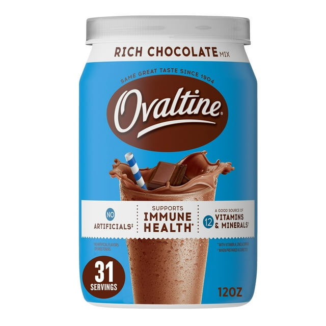 Ovaltine Rich Chocolate Drink Mix Powdered for Hot and Cold Milk, 12 oz, Can