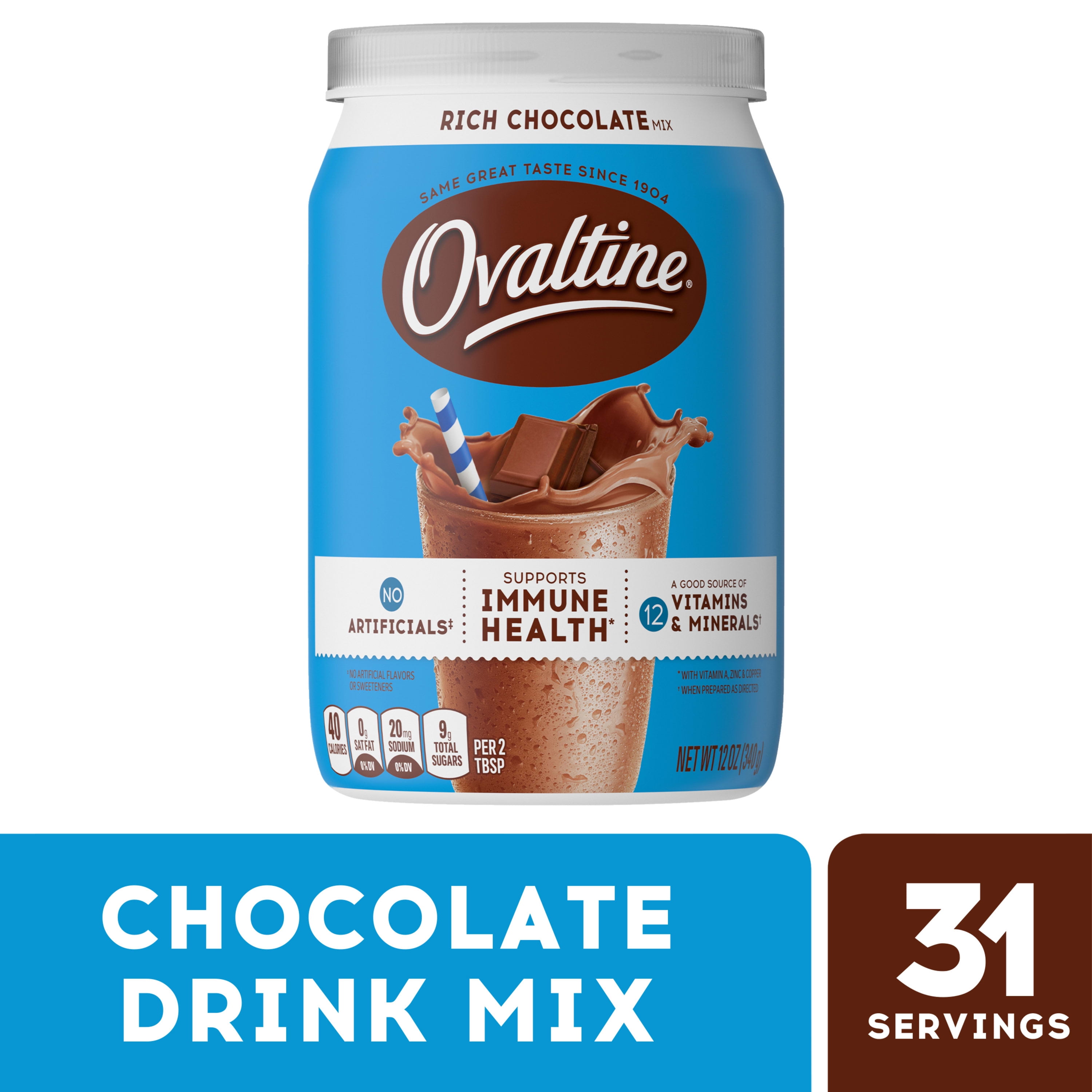 Ovaltine Rich Chocolate Drink Mix Powdered for Hot and Cold Milk, 12 oz, Can
